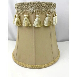 VTG Champagne Fringe Trim‎ Victorian Lamp Shade ONLY 11" Tall